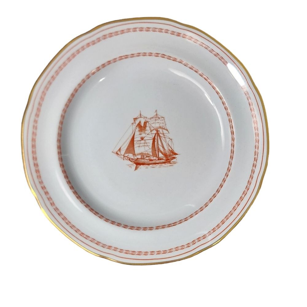 Spode Trade Winds England Fine Stone W128 Bread Plate Red Gold Trim 6" Single